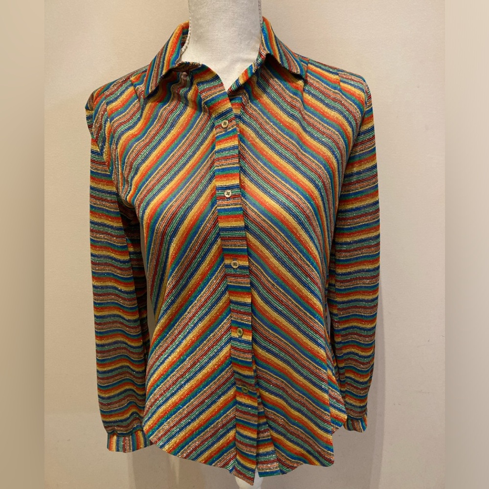 VTG Sparkling Rainbow Long Sleeve Button Women’s Sm Alice Stewart Dressy Blouse